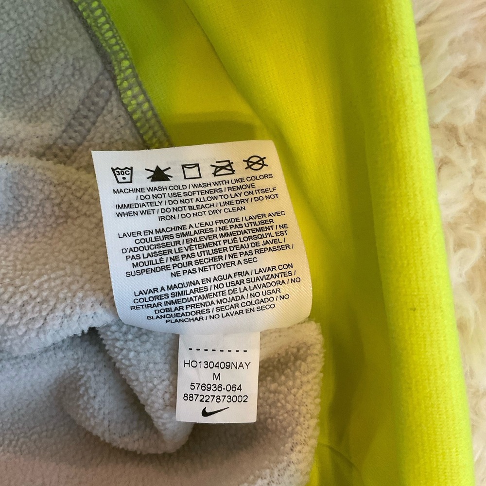 Nike Therma-Fit Hoodie Women Medium Gray Volt Neon Yellow Pullover Swoosh Thumbs - Picture 5 of 10